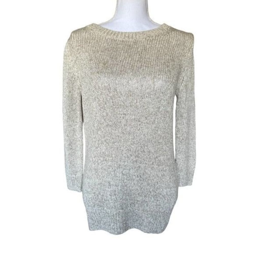 J. CREW Women's Sweater Sz Small Oatmeal Knit Ribbed Collar Hem Wrist Soft NEW